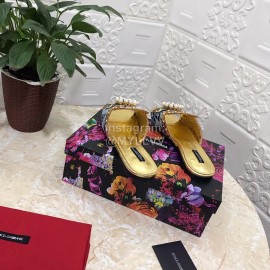 Dolce Gabbana New Diamond Rivet Sheepskin Flat Heel Slippers For Women Gold