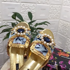 Dolce Gabbana New Diamond Rivet Sheepskin Flat Heel Slippers For Women Gold