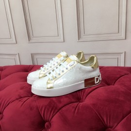 Dolce Gabbana New Silk Leather Casual Shoes For Men And Women White