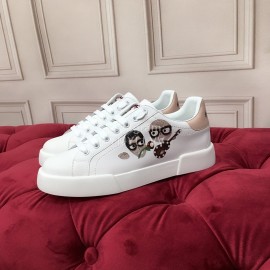 Dolce Gabbana New Printed Silk Leather Casual Shoes For Men And Women Pink