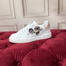 Dolce Gabbana New Printed Silk Leather Casual Shoes For Men And Women Pink