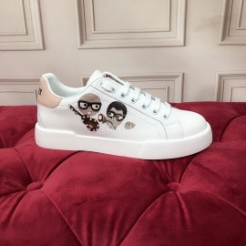 Dolce Gabbana New Printed Silk Leather Casual Shoes For Men And Women Pink