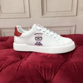 Dolce Gabbana New Silk Printed Leather Casual Shoes For Men And Women