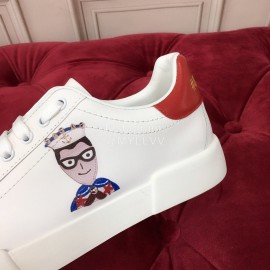 Dolce Gabbana New Silk Printed Leather Casual Shoes For Men And Women