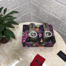 Dolce Gabbana Soft Sheepskin Flat Heel Slippers For Women Black