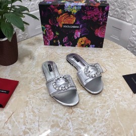 Dolce Gabbana Soft Sheepskin Flat Heel Slippers For Women Silver