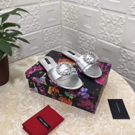 Dolce Gabbana Soft Sheepskin Flat Heel Slippers For Women Silver