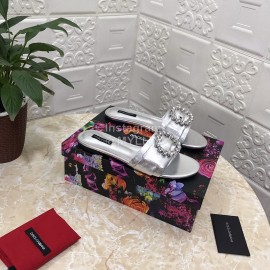 Dolce Gabbana Soft Sheepskin Flat Heel Slippers For Women Silver