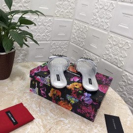 Dolce Gabbana Soft Sheepskin Flat Heel Slippers For Women Silver