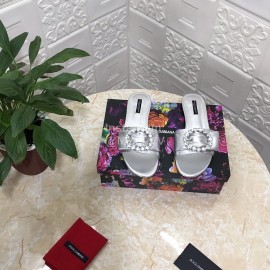 Dolce Gabbana Soft Sheepskin Flat Heel Slippers For Women Silver