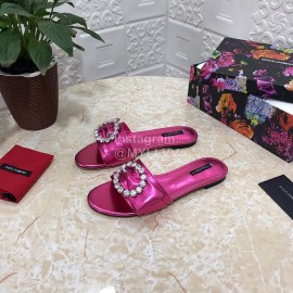 Dolce Gabbana Soft Sheepskin Flat Heel Slippers For Women Rose Red