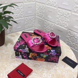 Dolce Gabbana Soft Sheepskin Flat Heel Slippers For Women Rose Red