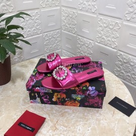 Dolce Gabbana Soft Sheepskin Flat Heel Slippers For Women Rose Red