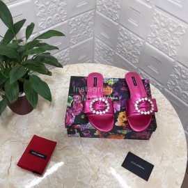 Dolce Gabbana Soft Sheepskin Flat Heel Slippers For Women Rose Red