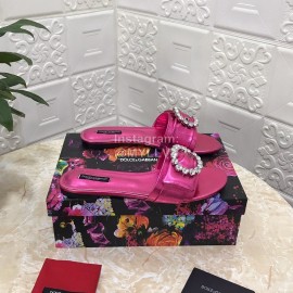 Dolce Gabbana Soft Sheepskin Flat Heel Slippers For Women Rose Red