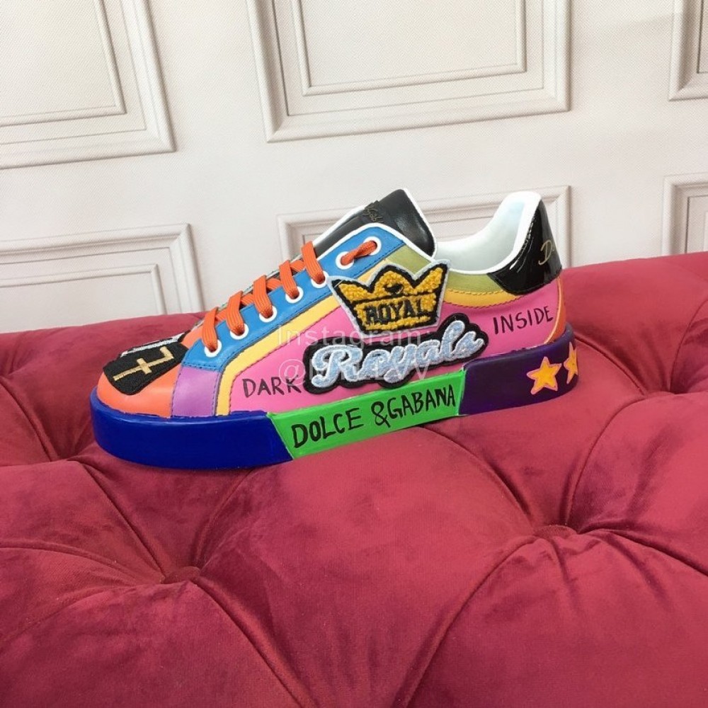 Dolce Gabbana New Color Printing Silk Leather Casual Shoes For Men And Women