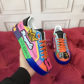 Dolce Gabbana New Color Printing Silk Leather Casual Shoes For Men And Women