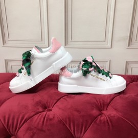 Dolce Gabbana Silk Leather New Casual Shoes For Men And Women Pink