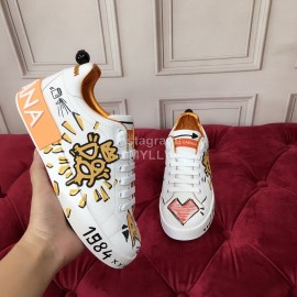 Dolce Gabbana Fashion Graffiti Leather Casual Shoes For Men And Women Orange