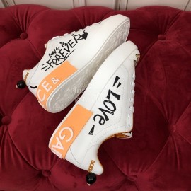 Dolce Gabbana Fashion Graffiti Leather Casual Shoes For Men And Women Orange
