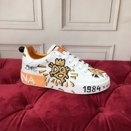 Dolce Gabbana Fashion Graffiti Leather Casual Shoes For Men And Women Orange
