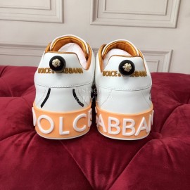 Dolce Gabbana Fashion Graffiti Leather Casual Shoes For Men And Women Orange