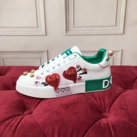 Dolce Gabbana Fashion Graffiti Leather Casual Shoes For Men And Women Green