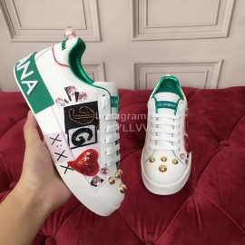 Dolce Gabbana Fashion Graffiti Leather Casual Shoes For Men And Women Green