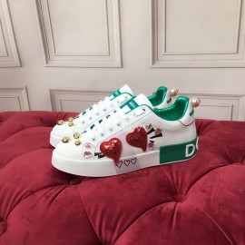 Dolce Gabbana Fashion Graffiti Leather Casual Shoes For Men And Women Green