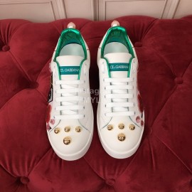 Dolce Gabbana Fashion Graffiti Leather Casual Shoes For Men And Women Green