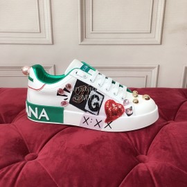 Dolce Gabbana Fashion Graffiti Leather Casual Shoes For Men And Women Green