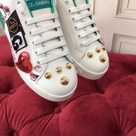 Dolce Gabbana Fashion Graffiti Leather Casual Shoes For Men And Women Green