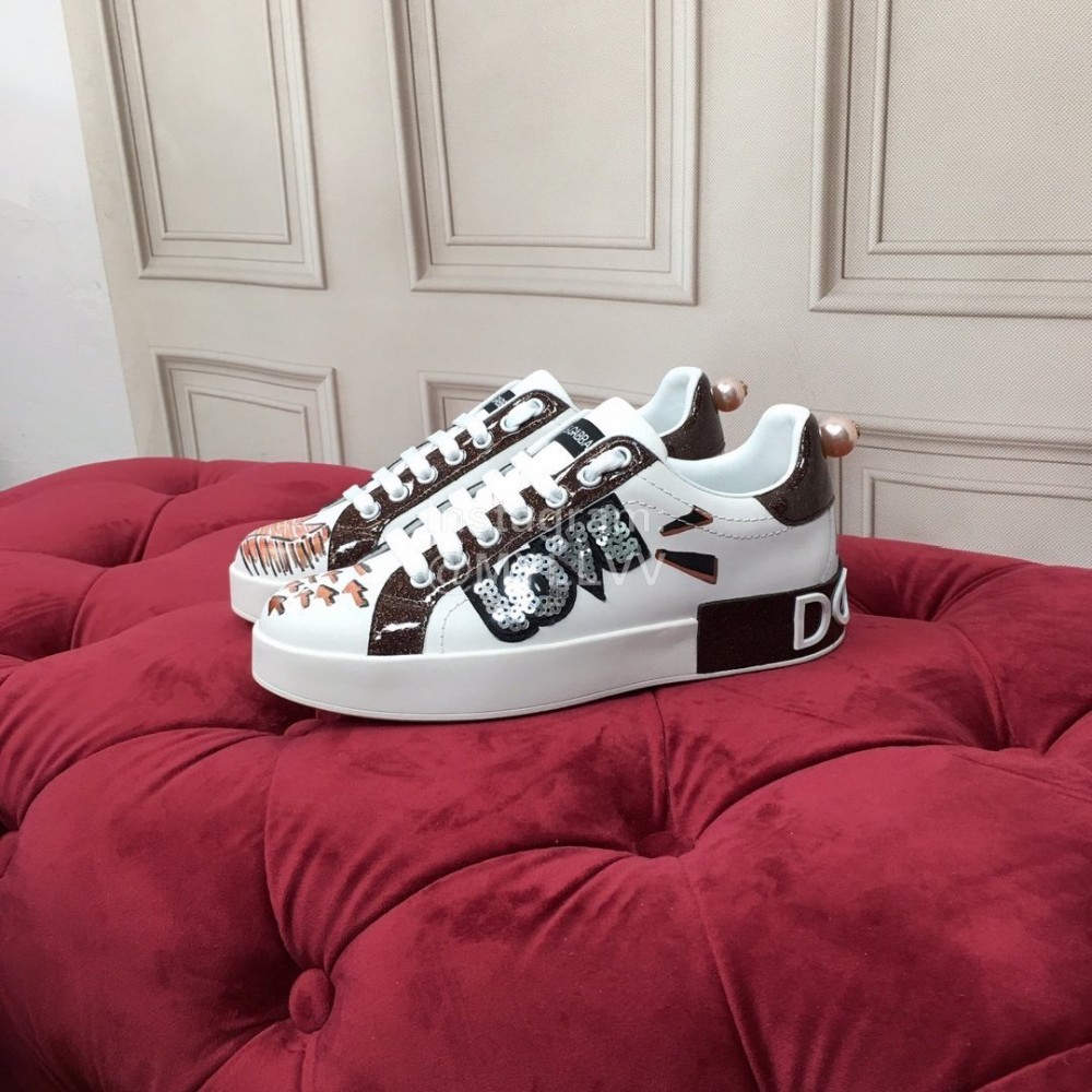 Dolce Gabbana Fashion Graffiti Leather Casual Shoes For Men And Women Black