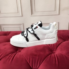 Dolce Gabbana Fashion White Silk Leather Casual Sneakers For Men And Women