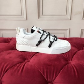 Dolce Gabbana Fashion White Silk Leather Casual Sneakers For Men And Women
