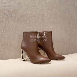 Dolce Gabbana Winter Cowhide High Heel Pointed Boots For Women Brown