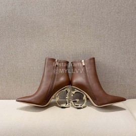 Dolce Gabbana Winter Cowhide High Heel Pointed Boots For Women Brown