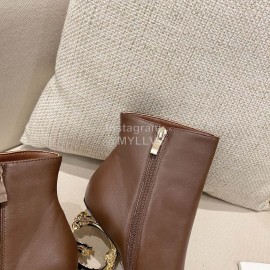 Dolce Gabbana Winter Cowhide High Heel Pointed Boots For Women Brown