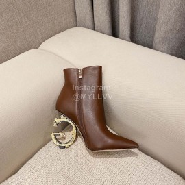 Dolce Gabbana Winter Cowhide High Heel Pointed Boots For Women Brown