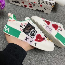 Dolce Gabbana Green Fashion Silk Leather Casual Shoes For Men And Women