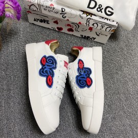 Dolce Gabbana Fashion White Silk Leather Casual Shoes For Men And Women