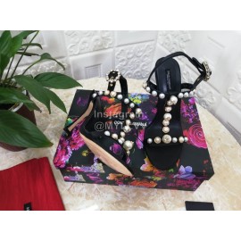 Dolce Gabbana Fashion Pearl Sheepskin High Heels Sandals For Women Black