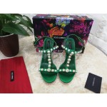 Dolce Gabbana Fashion Pearl Sheepskin High Heels Sandals For Women Green