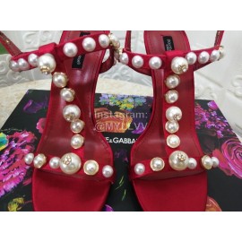 Dolce Gabbana Fashion Pearl Sheepskin High Heels Sandals For Women Red