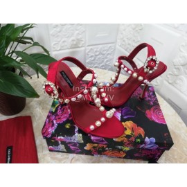 Dolce Gabbana Fashion Pearl Sheepskin High Heels Sandals For Women Red