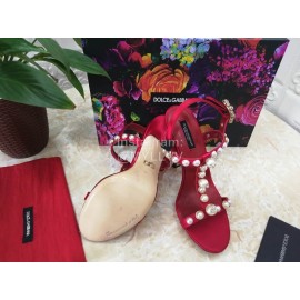 Dolce Gabbana Fashion Pearl Sheepskin High Heels Sandals For Women Red