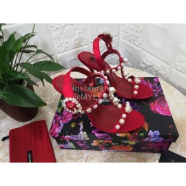 Dolce Gabbana Fashion Pearl Sheepskin High Heels Sandals For Women Red