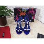 Dolce Gabbana Fashion Pearl Sheepskin High Heels Sandals For Women Blue