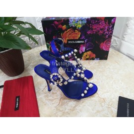 Dolce Gabbana Fashion Pearl Sheepskin High Heels Sandals For Women Blue