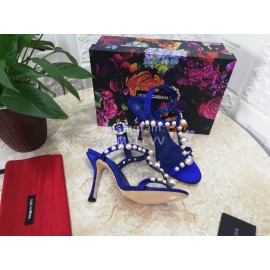 Dolce Gabbana Fashion Pearl Sheepskin High Heels Sandals For Women Blue